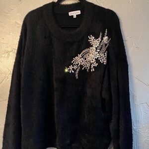 Gibson Latimer Black Sweater with Rhinestone Embellishments